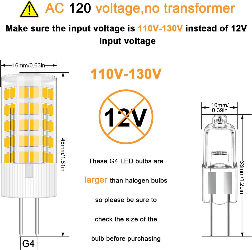 AC 120V G4 LED Bulb Dimmable 5W 3000K Replace 45W Halogen,10Pcs