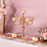 Gold Centerpiece for Table, 25.6in Candle Holder for Table Centerpieces, 5Arms Tall Crystal Candelabra Candle Holder