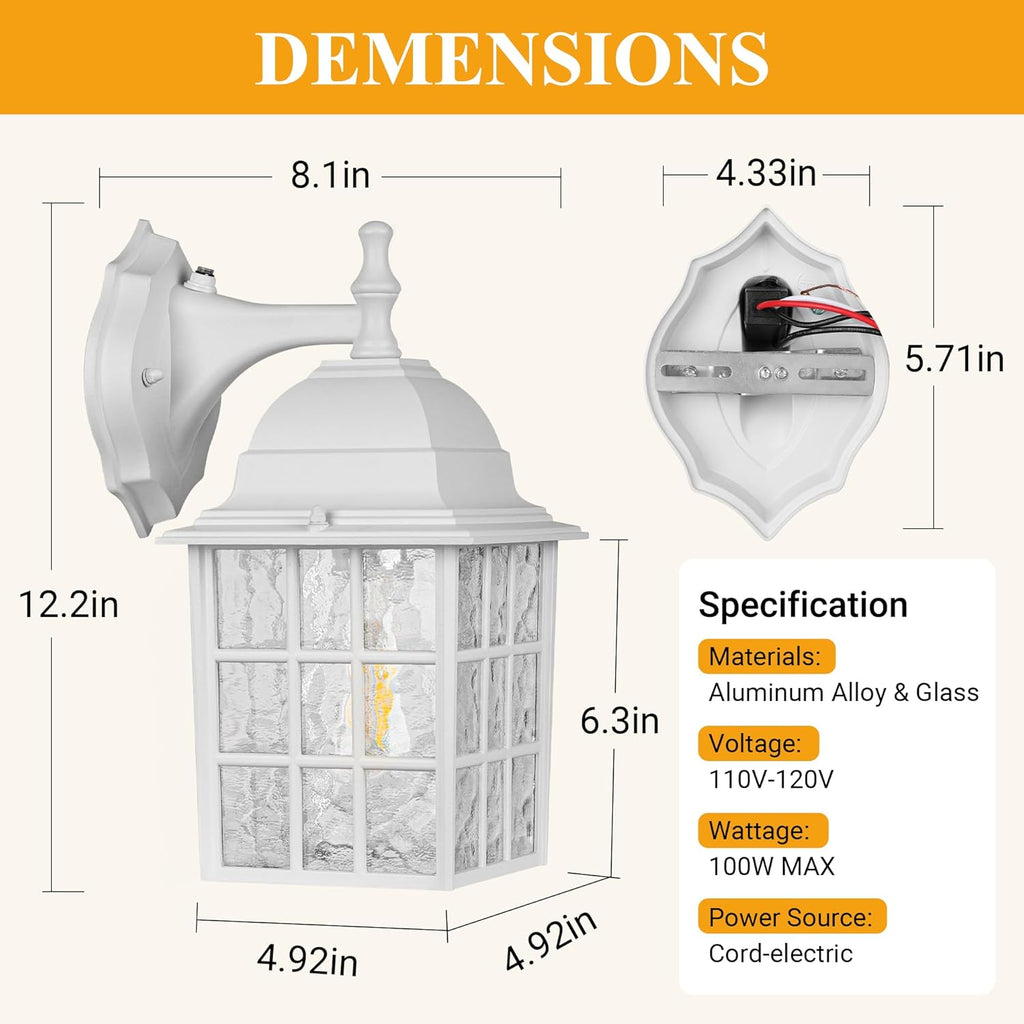 Dusk to Dawn Outdoor Lighting Fixtures - Sensor Exterior Lights, White Porch Lights, Waterproof Wall Lanterns
