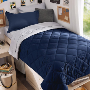 Comforter Set 5 Pieces, Reversible Bed in a Bag, Navy/Light Grey