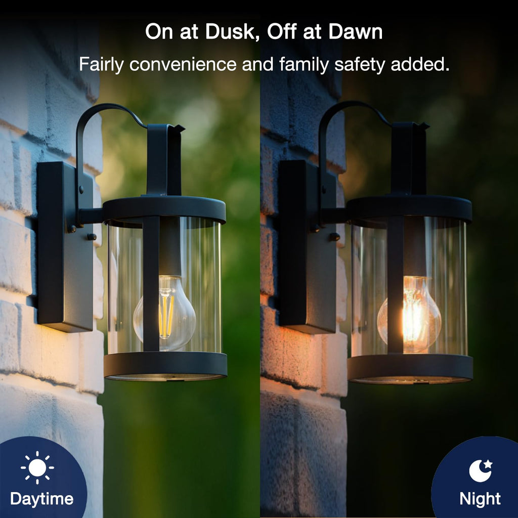 Dusk to Dawn Outdoor Sensor A19 LED Edison Bulbs, 8W (100W Eqv.) - Vintage Filament E26 Base, Auto On/Off