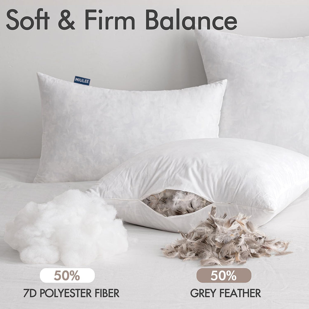 20x20 Pillow Inserts 2 Pack,Feather Mix Polycotton Pillows - Set of 2
