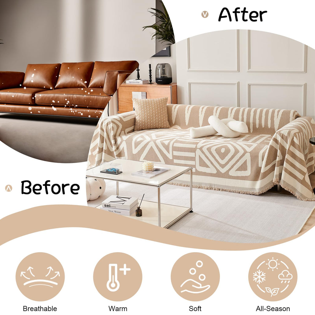 Boho Chenille Couch Cover Large Loveseat Cover for Sofa, Soft Machine-washable Sofa Cover for 2 Cushion Couch Sofa