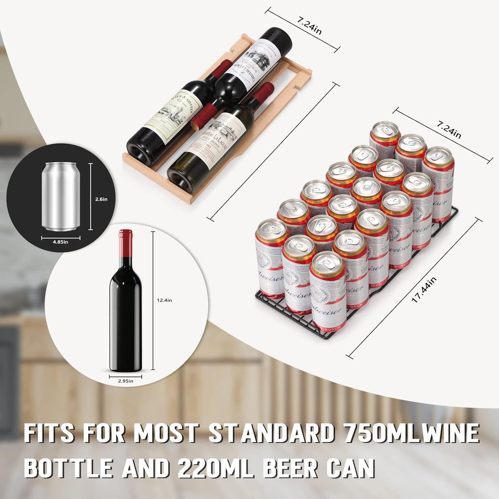 Wine and Beverage Refrigerator, 24 Inch Dual Zone Wine Cooler with Glass Door