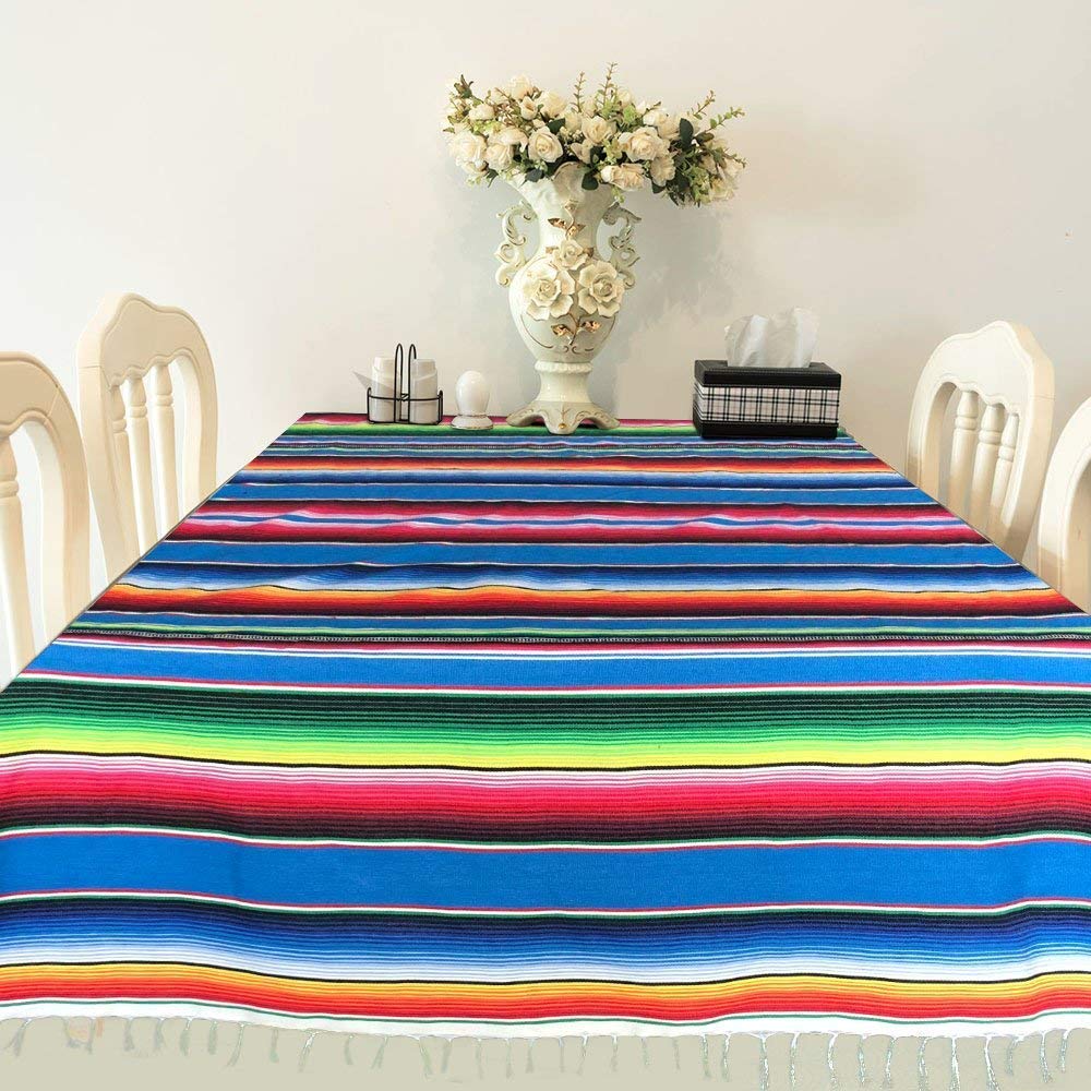 Mexican Serape Blanket Tablecloth 59 x 84 Inch for Mexican Wedding Party Decorations Outdoor Picnics Dining Table