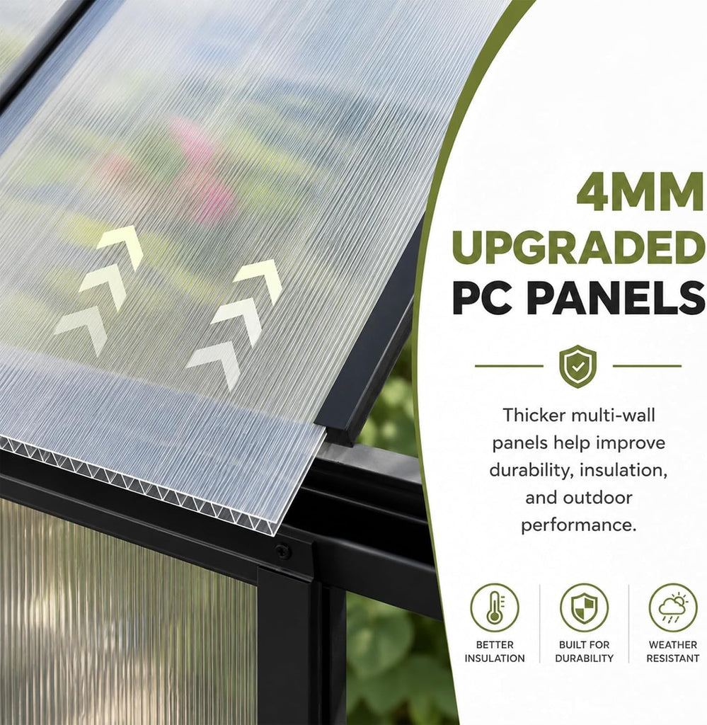 12x10x10 FT Polycarbonate Greenhouse with Aluminum Frame, Black