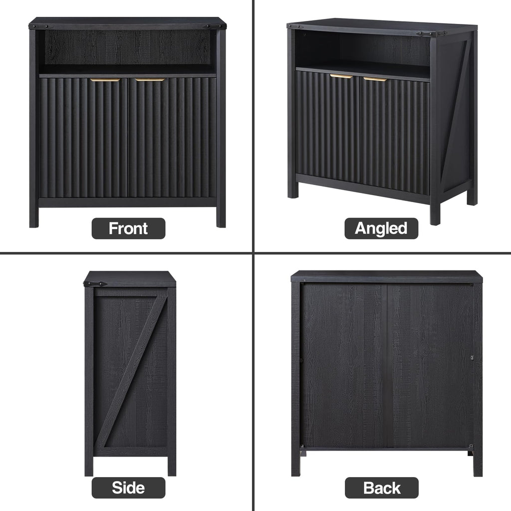 32 Inch Fluted Sideboard Buffet Cabinet, Black Oak