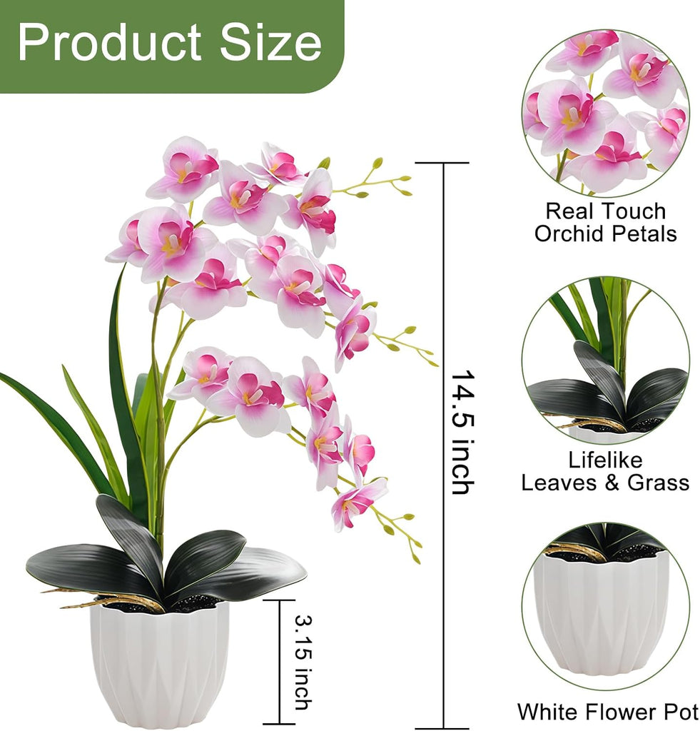 Artificial Orchid Potted Plant White Purple Fake Orchid Flowers White Pot