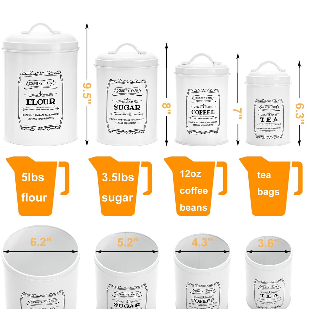 Set of 4 Kitchen Canisters with Airtight Lids, Coffee Tea Sugar Flour Tin Jars Nesting Food Storage Container Set for