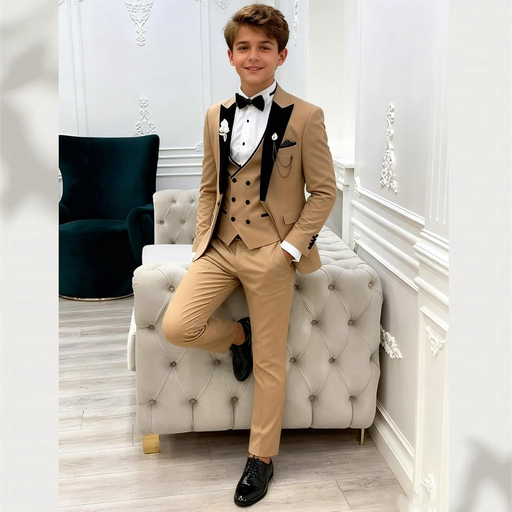 Formal Suit for Boys, 3 Pieces Slim Fit Boy Suits for Weddings, Kids Boy's Tuxedo First Class Boy Outfit