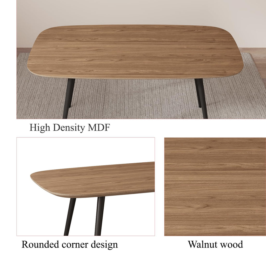 47.2" Modern Farmhouse Dining Table, Wooden Rectangular Dining Table with Metal Legs for 4-6 People (Walnut Color