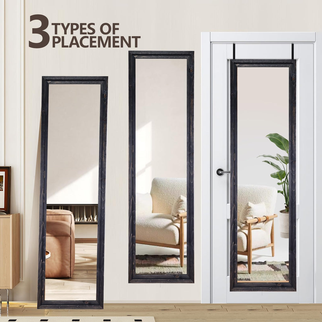48"x14" Door Mirror, Rustic Full Length Mirror, Over The Door Hanging Mirrors Full Length, Wooden Hanging Mirrors