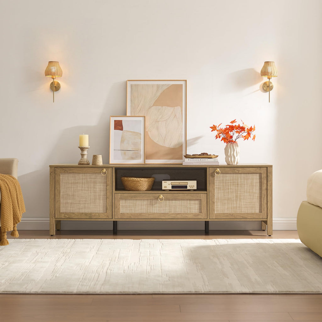 69" Rattan TV Stand with Storage