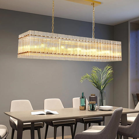 Modern Gold Chandeliers,55 in Chandelier for Dining Room, Rectangular Water Ripple Crystal Glass Chandeliers Lighting Fixture, Suit Living Room, Kitchen Island, Adjustable Hanging Chandelier A119-B0DNJHXCDP