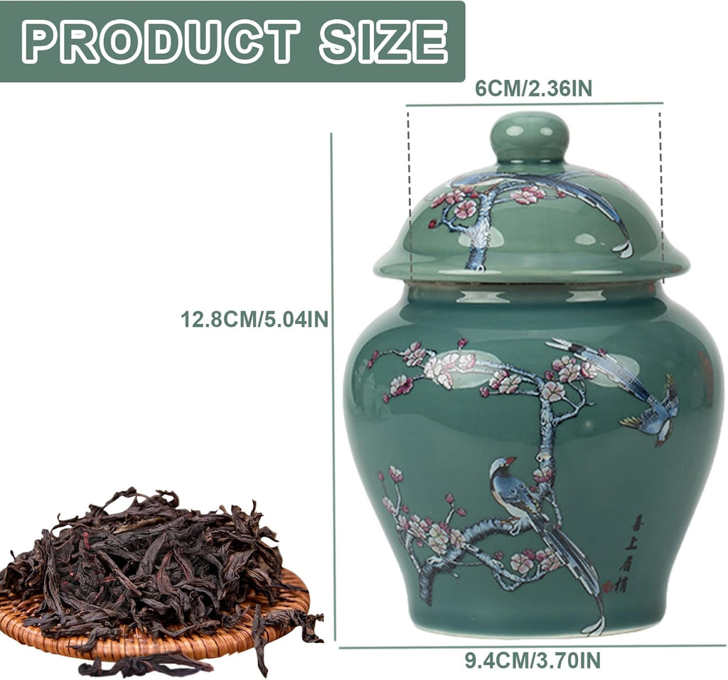 Green Ceramic Chinese Ginger Jar Vase Chinoiserie Decorative Jar with Leakproof Lid