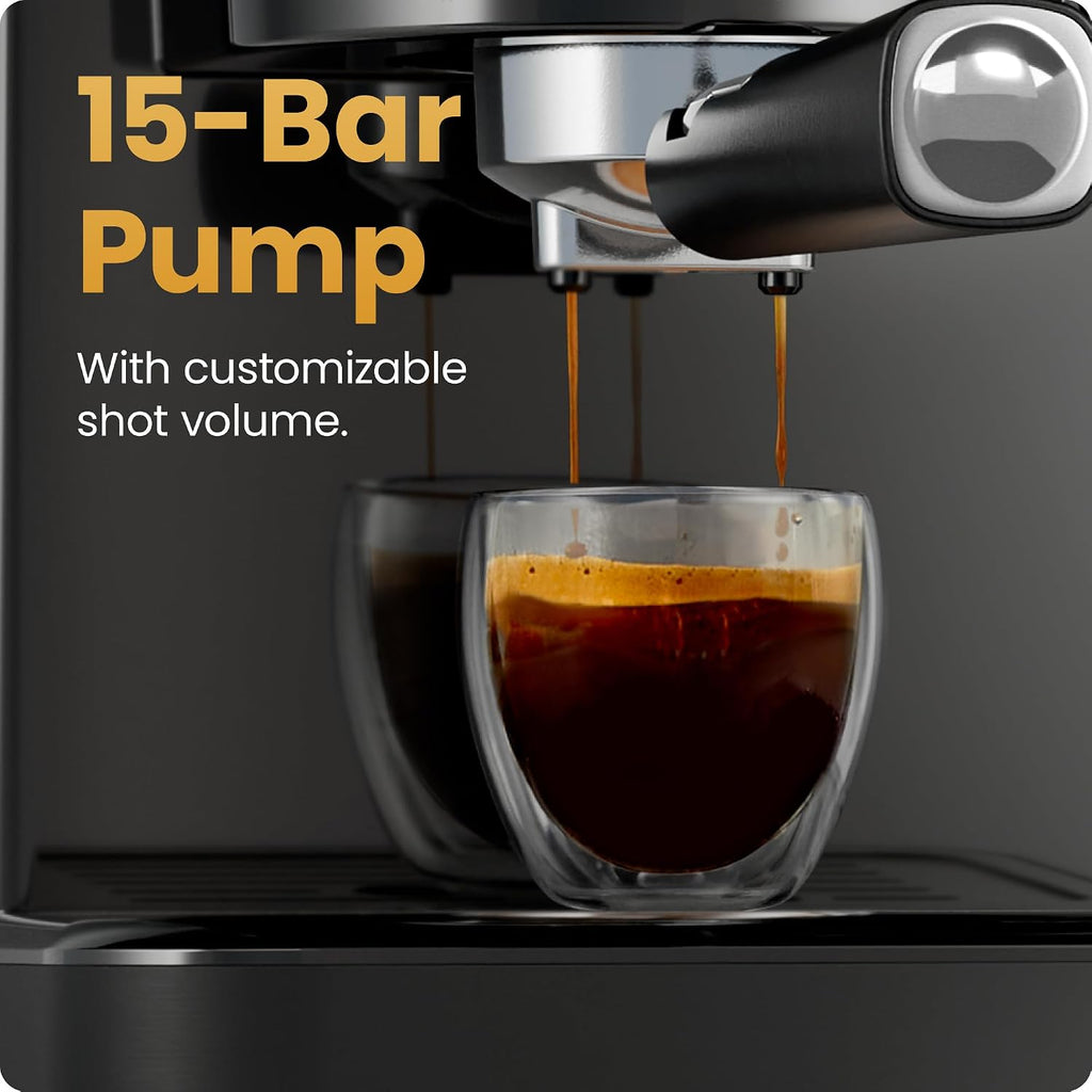 CraftBrew Espresso Machine, 15-Bar Pump Digital Espresso Maker w/Steam Wand for Latte & Cappuccino, Compact Espresso