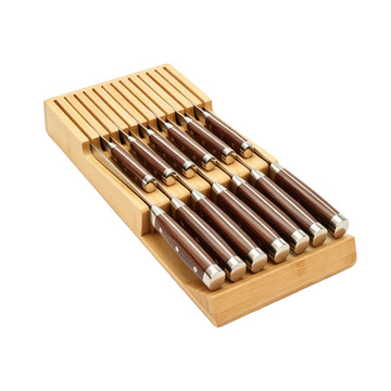 Bamboo Kitchen Drawer Knife Block, In drawer Knife Holder, Knife Drawer Organizer fit for 13 knives