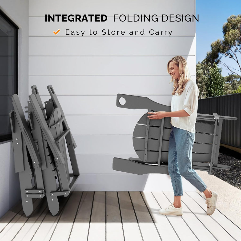Plastic Adirondack Chairs Set of 2, Folding with Cup Holder, Waterproof HDPE Material, Comfortable 380lb Weight