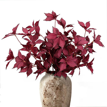 4 Pcs Artificial Fall Stems, Realistic Burgundy Eucalyptus Leaves