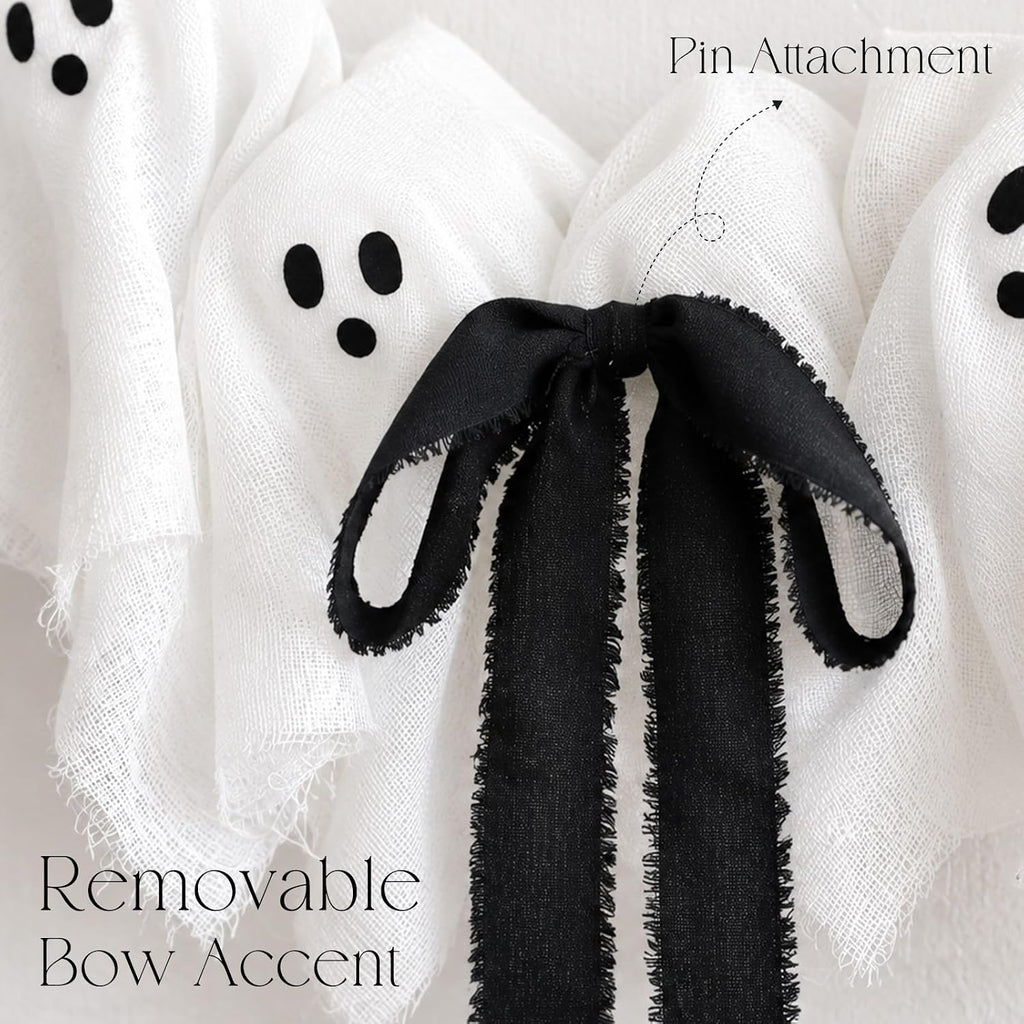 Halloween Decorations Outdoor - 22" Cute Lit Ghost Wreath