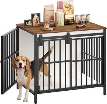Dog Crate Furniture with Sliding Barn Door, Dog Kennel Indoor for Small/Medium Dogs, Heavy Duty Dog Cage with 2