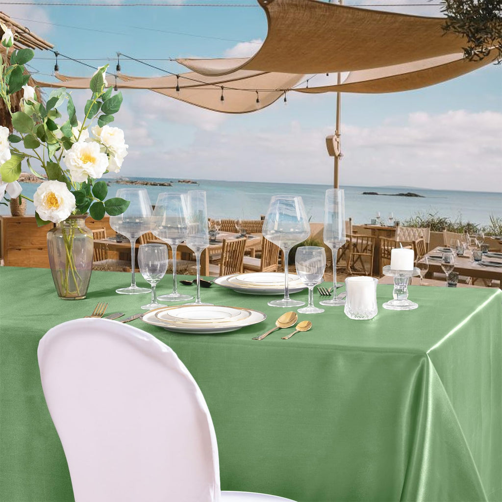 2 Pack Sage Green Satin Tablecloth 60 x 102 Inches