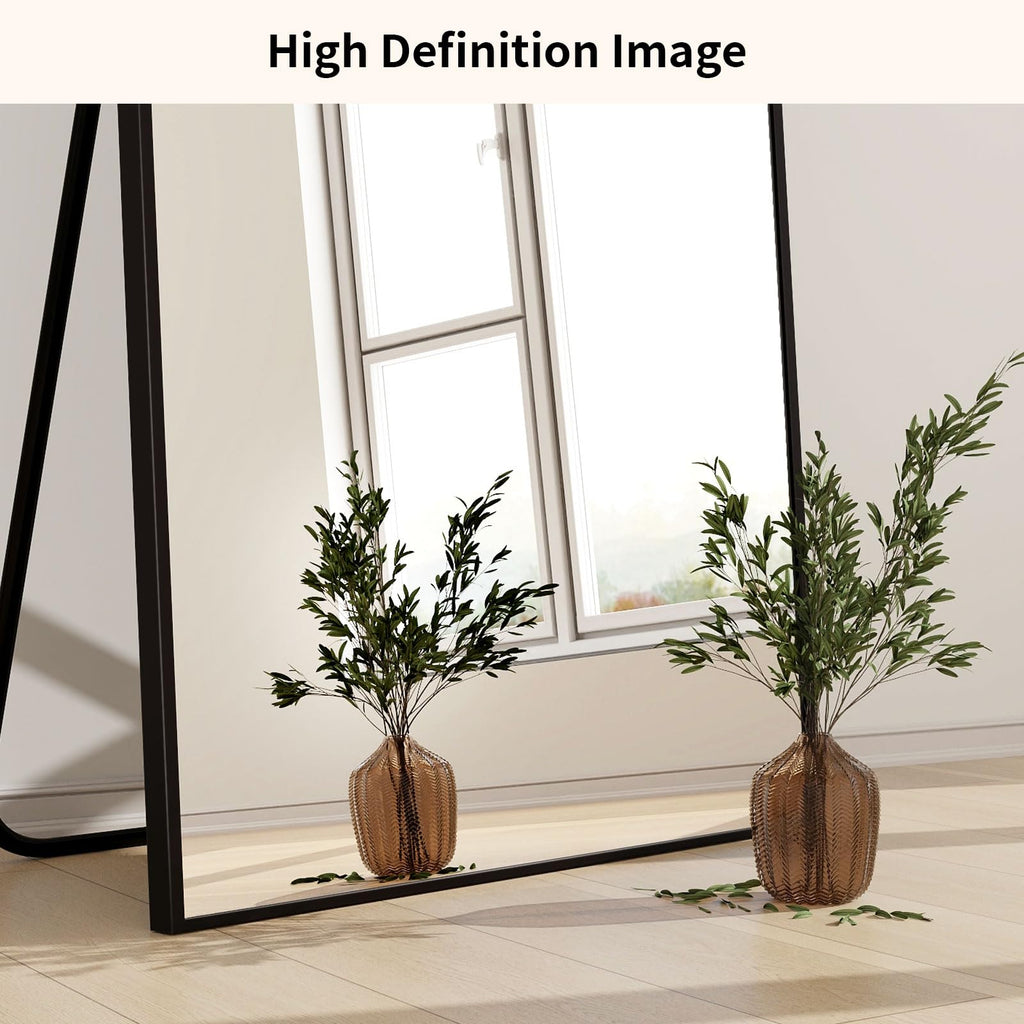 34"x76" Full Length Mirror with Stand, Large Rectangular Floor Mirror or Closet, Wall-Mounted or Freestanding, Black