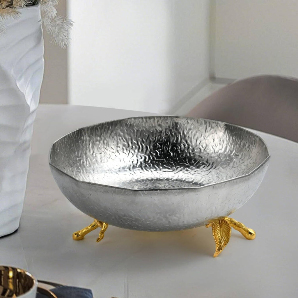 Decorative Metal Bowl with Stand Sculptural Stainless Steel Bowl Contemporary Luxury Stylists, Hosts, Dining Table