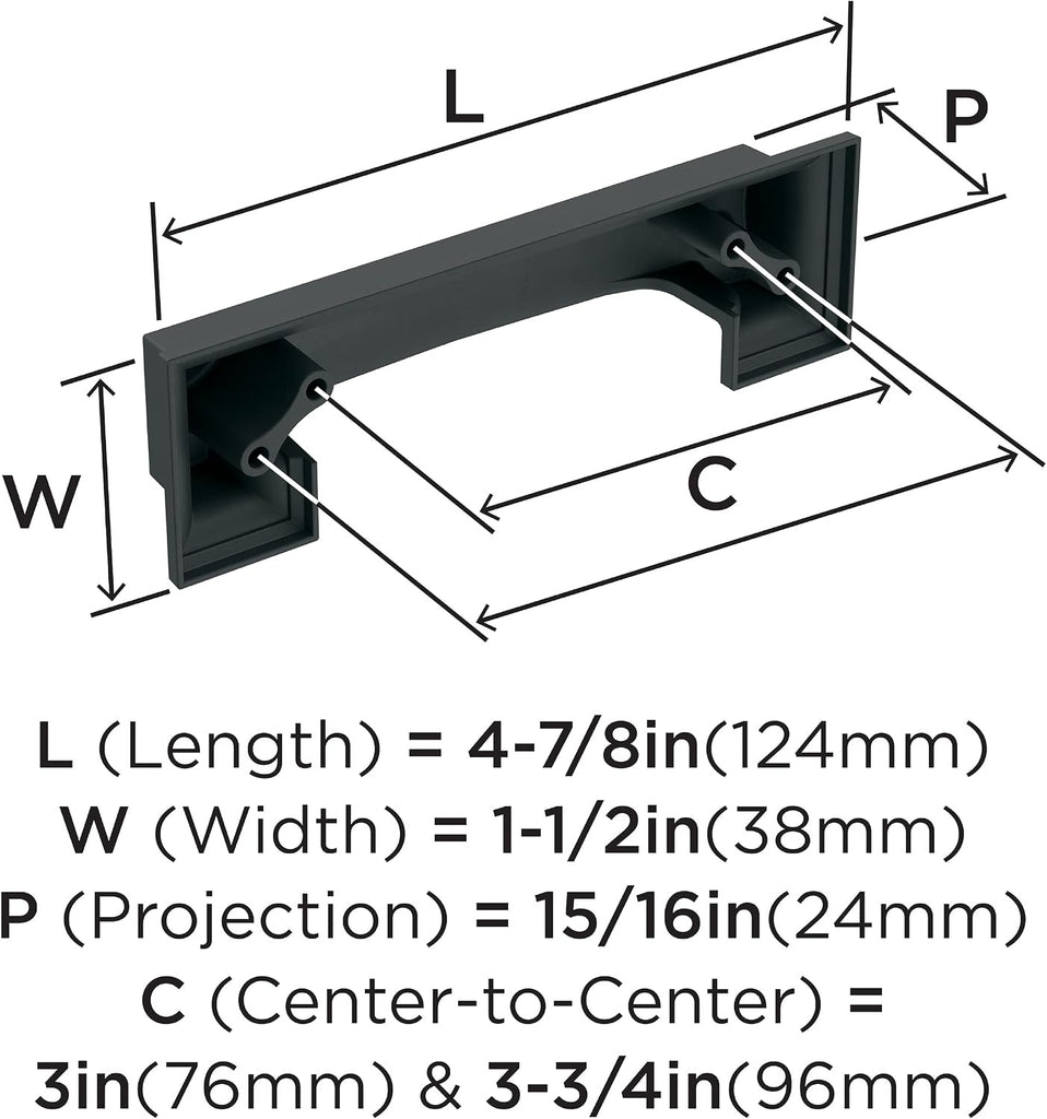 | Cabinet Cup Pull | Matte Black | 3 inch & 3-3/4 inch (76mm & 96 mm) Center to Center | Appoint | 1 Pack | Drawer Pull