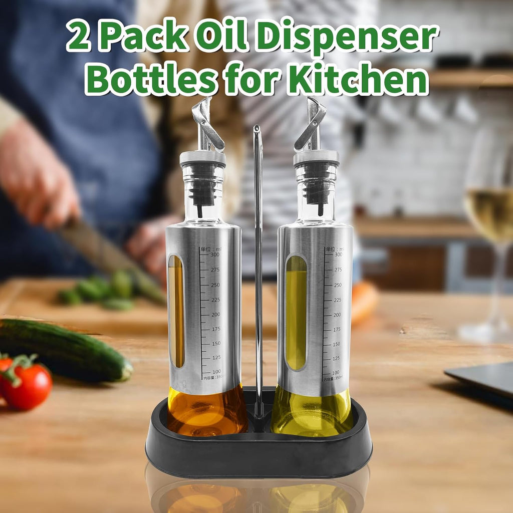 10oz/300 ml Oil and Vinegar Dispenser Set with Tray, 2 Pack Oil Dispenser - Set of 2