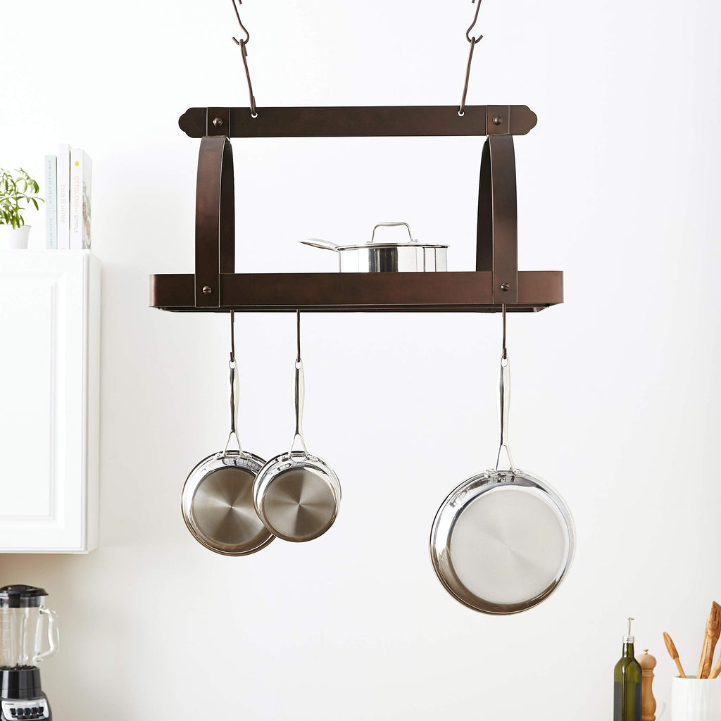 Rectangular Hanging Pot Rack with Grid & 24 Hooks