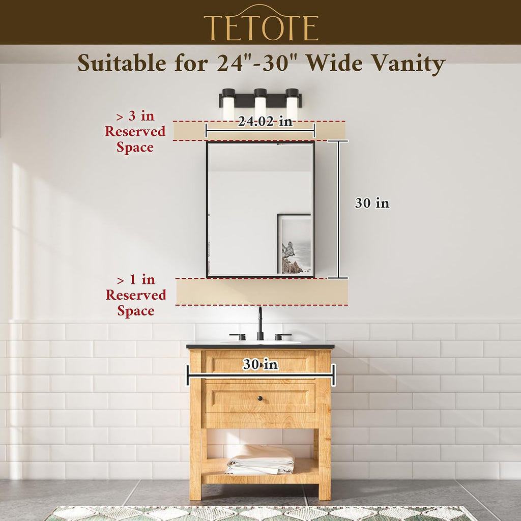 Medicine Cabinet 24" x 30" Bathroom Mirror with Storage White Medicine Cabinet with Mirror , Beveled Framed