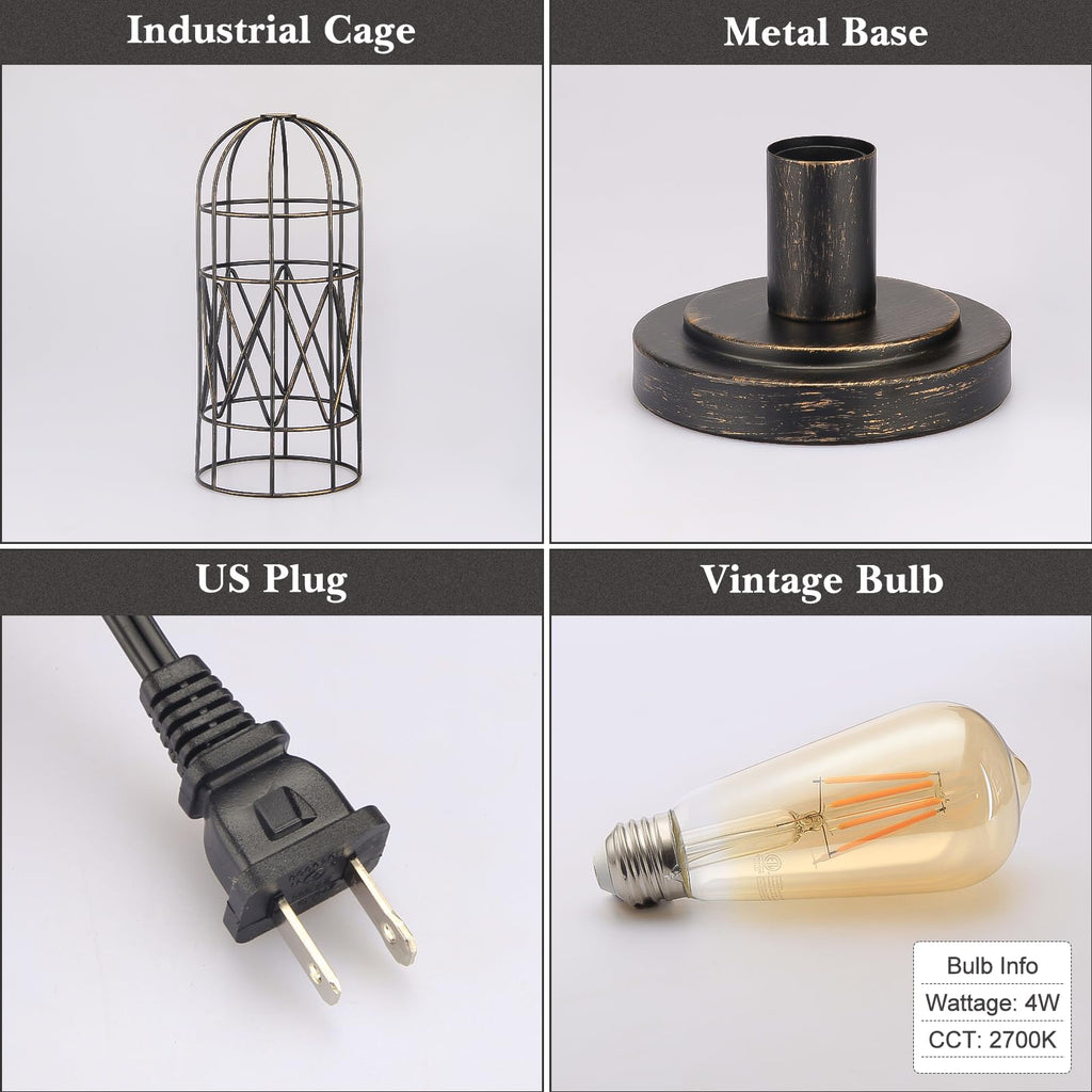 Industrial Table Lamp, 3-Way Dimmable Small Touch Lamp with Rustic Cage
