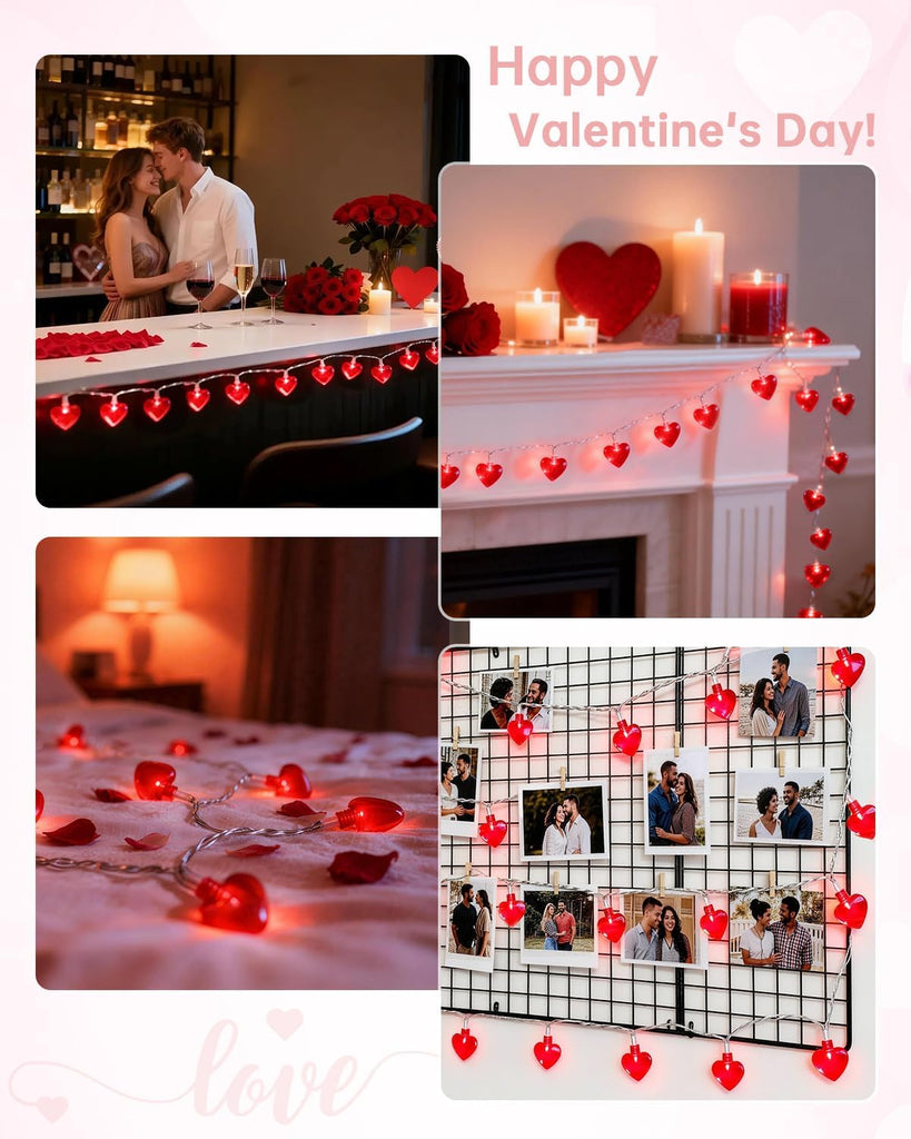 14.7ft 40LED Valentines Day Decorations String Lights, Battery Operated Heart Shape Hanging Garland Valentine's Day - Set of 40