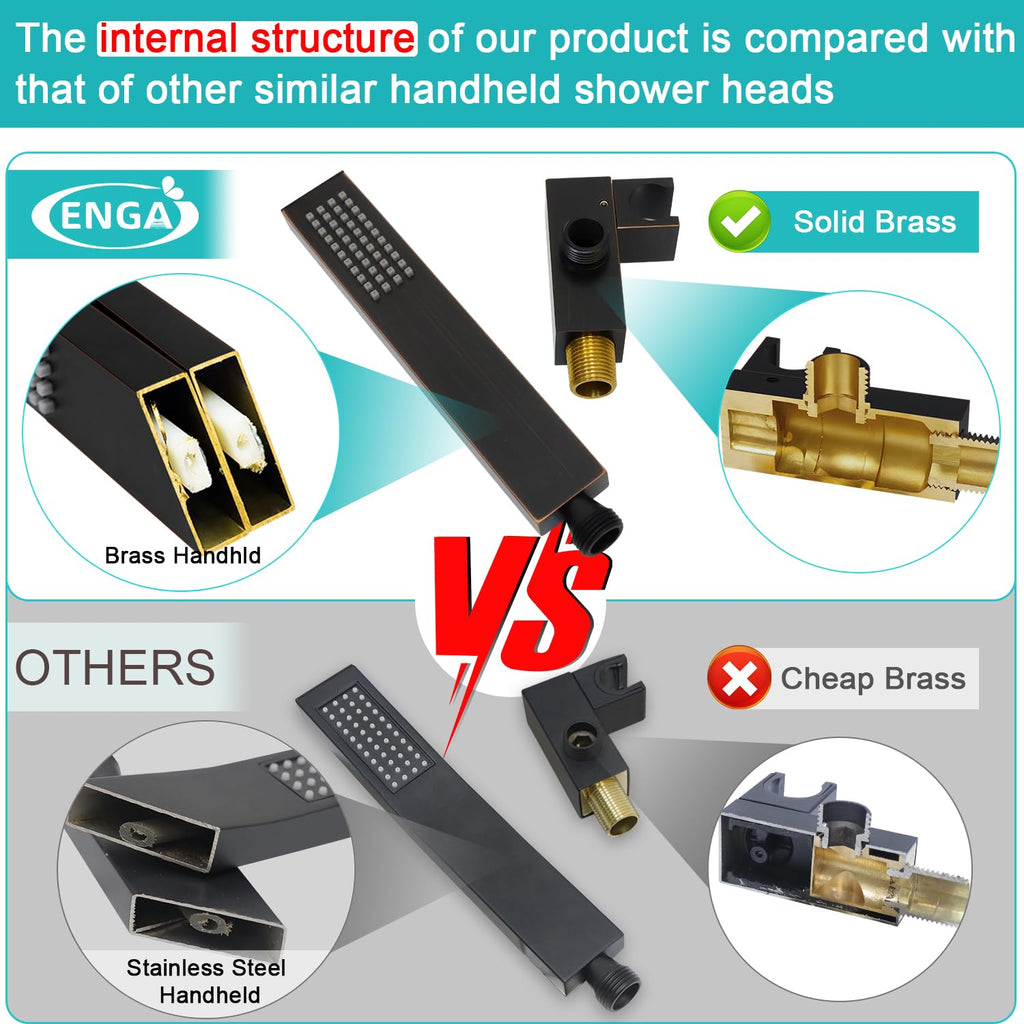 Hand-held Shower Head Set - Oil Rubbed Bronze Brass Handheld Shower Wand with Wall Mount Adjustable Elbow Holder and