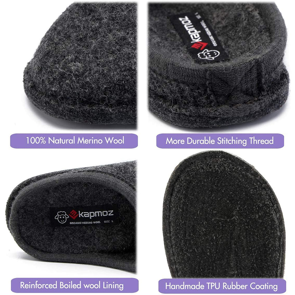 Men's Boiled Wool House Slippers Breathable Winter Warm Slip on Mules Indoor/Outdoor Slipper for Women (9.5-10.5 US