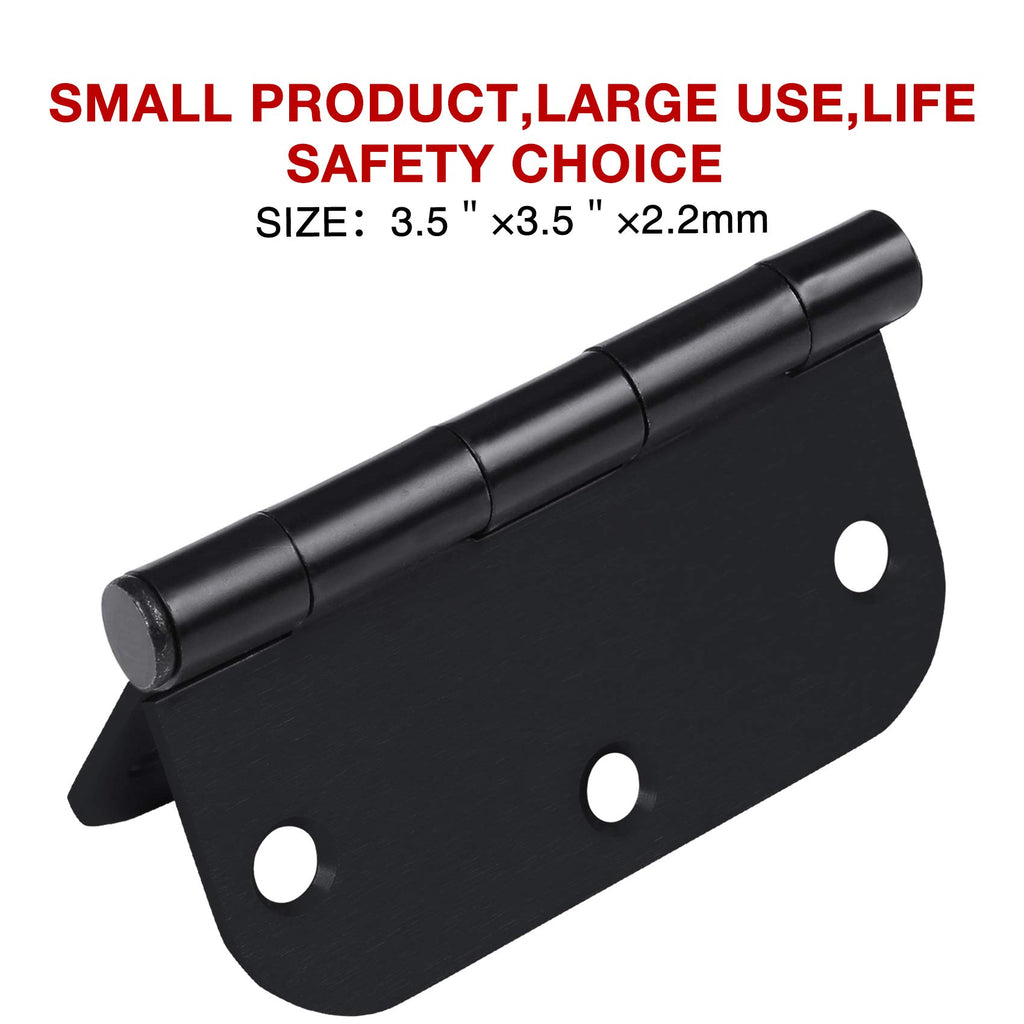 Rounded Door Hinges Matte Black 3.5 x 3 1/2" Inch Heavy 3 Pack