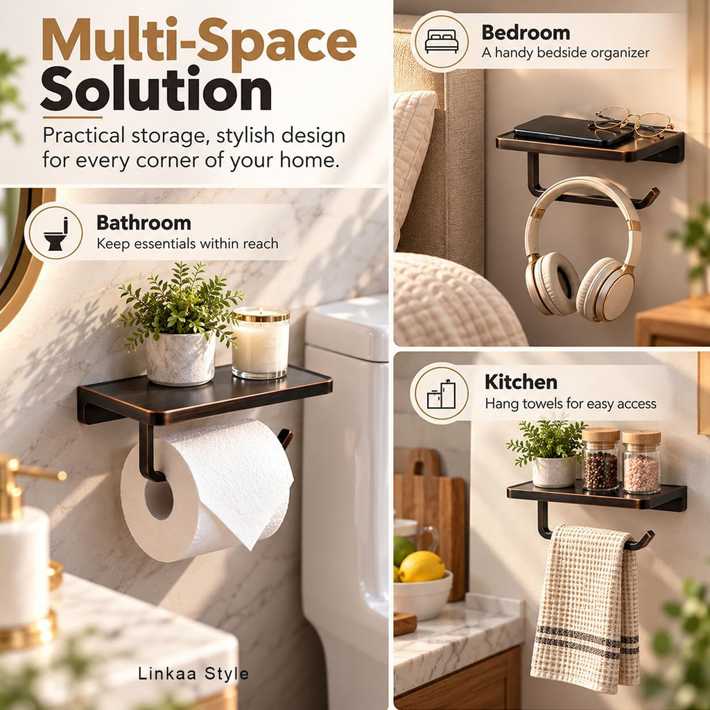 Bronze Toilet Paper Holder with Shelf Oil Rubbed Bronze, Zinc Alloy