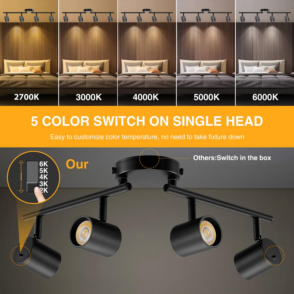 4 Light LED Track Lighting Fixtures Ceiling, Black