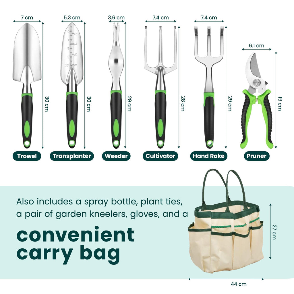 Stainless Steel 11 Piece Heavy Duty Garden Tool Set with Tote Bag - Premium Gardening Tools & Hand Tools Set