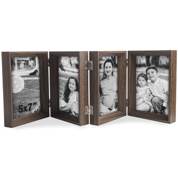 5x7 Hinged Picture Frames Beveled Wood Brown with Real Glass 4 Vertical Opening Family Lover Gift