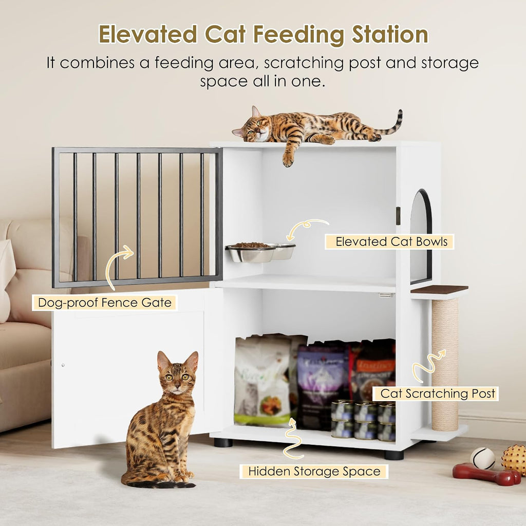 Dog Proof Cat Feeding Station, Dog Proof Cat Feeder, Cat Food Table, White