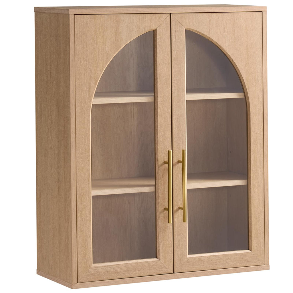 Bathroom Wall Cabinet, 23.5×31.4'' Storage Cabinet, Arched Cabinet Wall Mount with Adjustable Shelf & Glass Doors