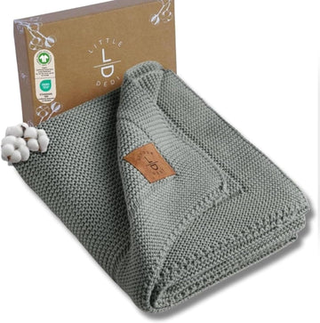 100% Organic Cotton GOTS Certified Baby Knitted Blanket with Gift Box - Soft Toddler, Crib, Stroller Blanket