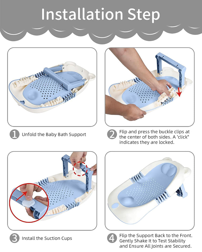 Foldable Baby Bath Support - Portable Infant Bathtub Seat for Newborn to 6 Months, Compact Travel Baby Bather Fits
