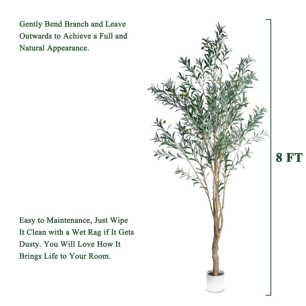 Olive Trees Artificial Indoor, 8ft Tall Faux Olive Tree with Natural Wood Trunk, Realistic Leaves & Fruits, Tall