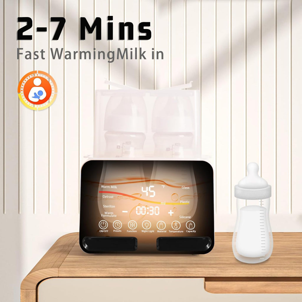 Baby Bottle Warmer All Bottles Water Bath Warming 48H Constant Thermostat Mode, 10-in-1 Milk Warmer Steamer, Preset