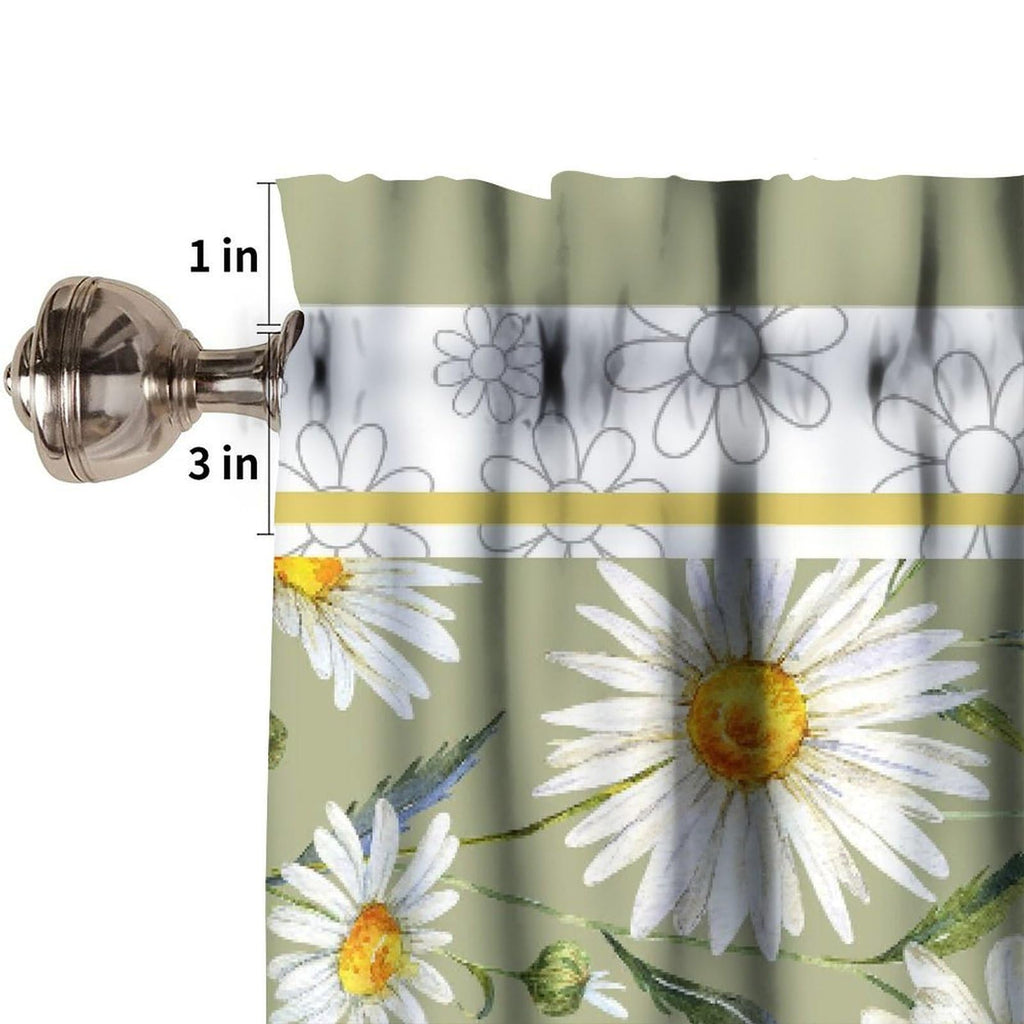 Daisy Flower Window Valance, Summer Watercolor Plants Floral Spring Garden Print Blackout Short Curtain Treatment for