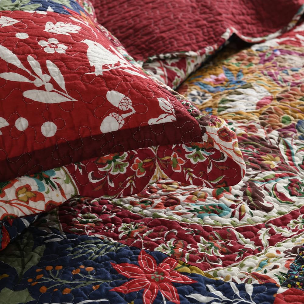Cotton Bedspread Quilt Sets with 2 Shams, Soft Reversible Bedding Coverlet Sets Lightweight Comforters, Vintage
