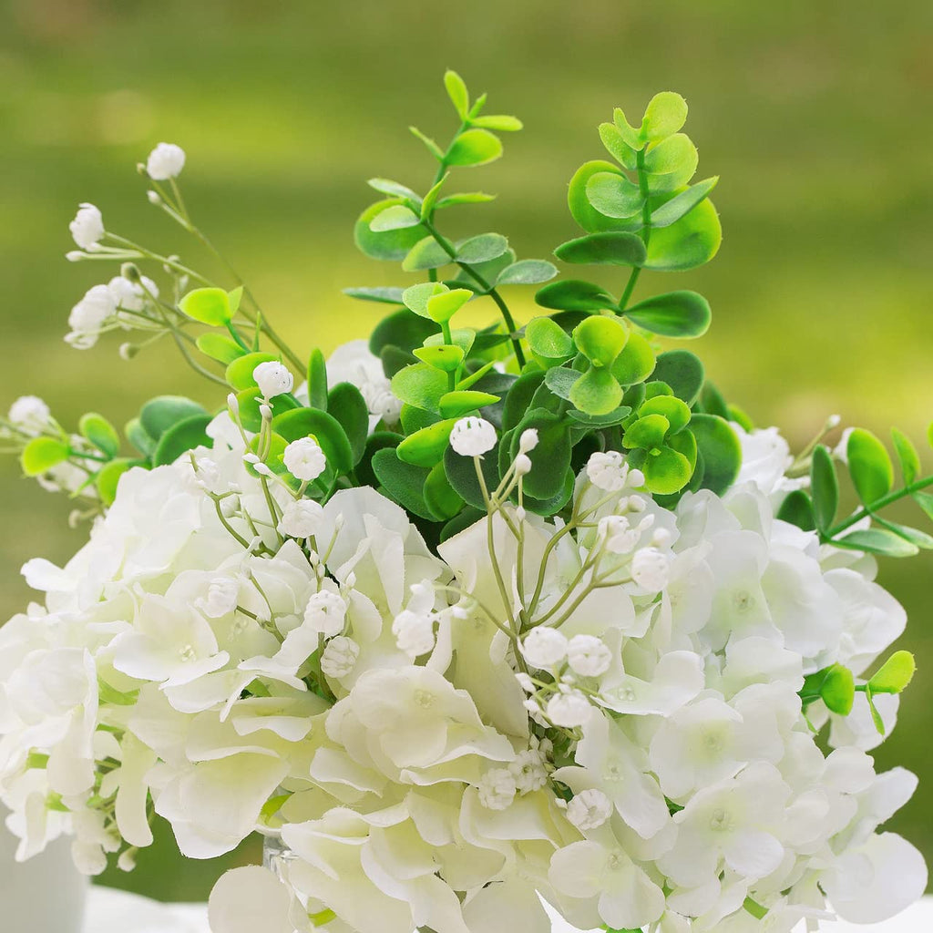 Faux Hydrangea Flowers with Vase, Mixed Fake Hydrangea Flowers and Greenery in Vase with Faux Water for Dining Table